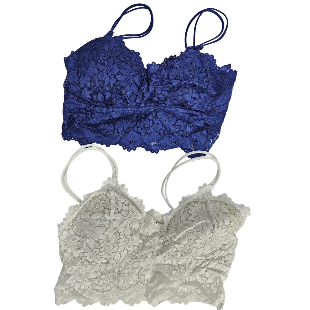 2 Pack Lace Bralette‎ Crop Top Women's Blue White Seamless Bralette Bralette